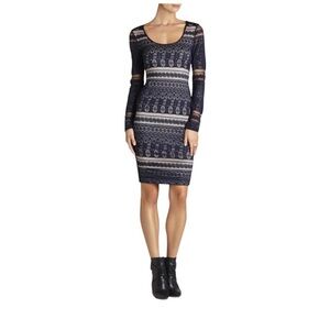 BCBG Max Azria Tanya Midnight  Navy Lace Long Sleeve Dress Size Small